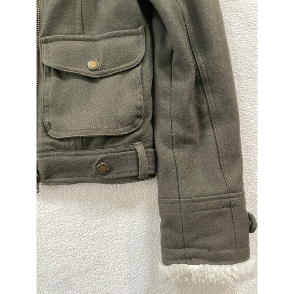 American Eagle Womens Medium Bomber Jacket Olive Green Wool Blend Sherpa Quilted - Picture 12 of 16
